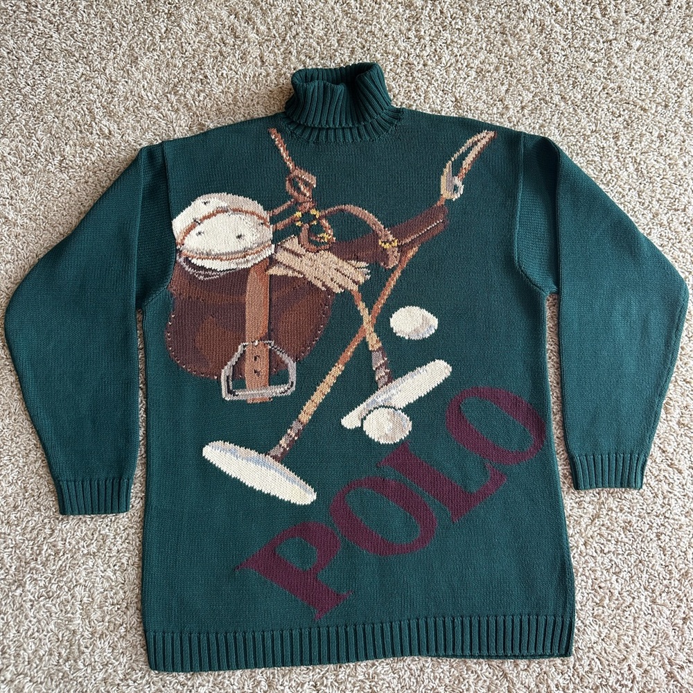EXTREMELY RARE - 70s POLO RALPH LAUREN Equestrian Saddle/Clubs Knit Sweater - Picture 2 of 14